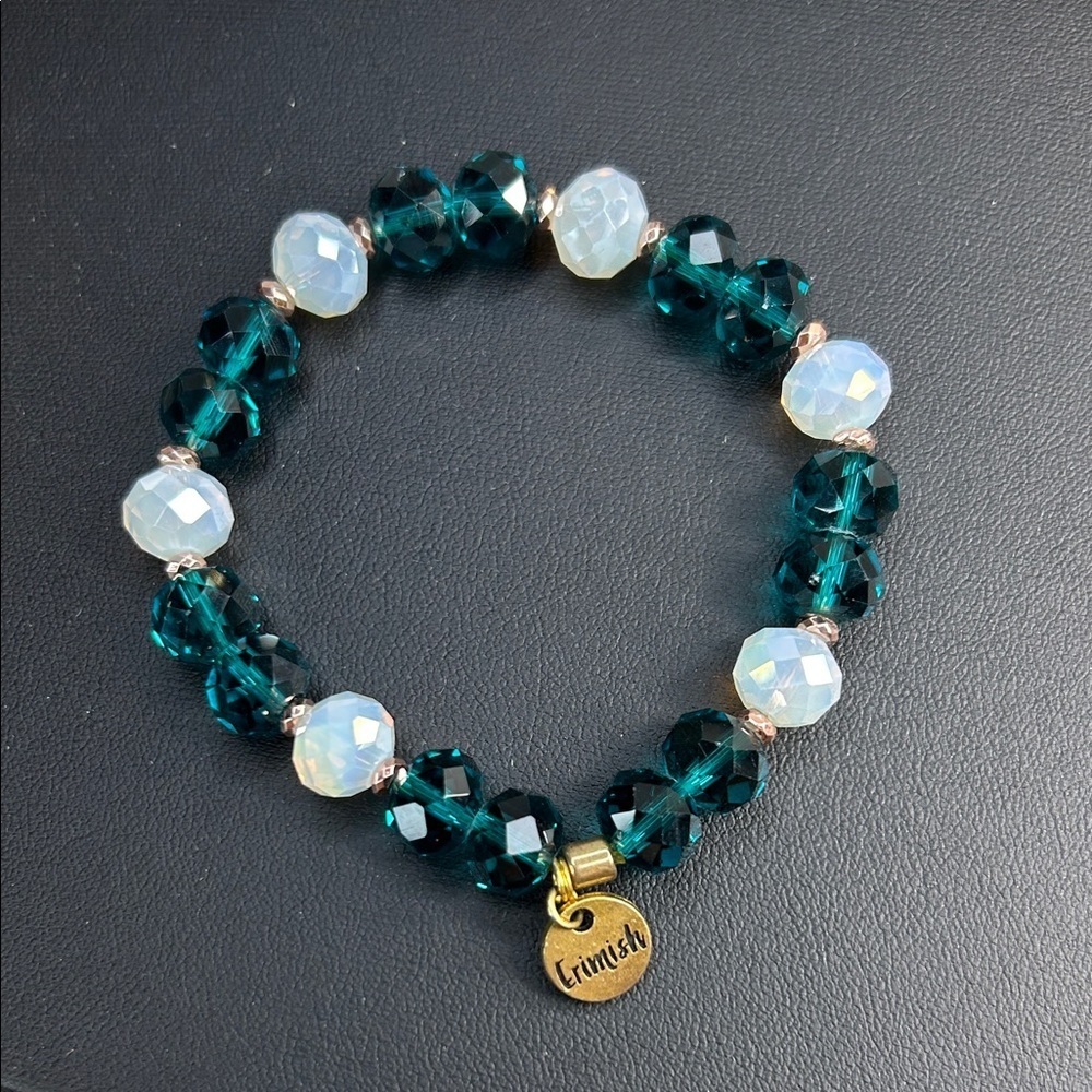 Erimish Emerald Green and White Crystal Bracelet with Rose Gold spacer beads